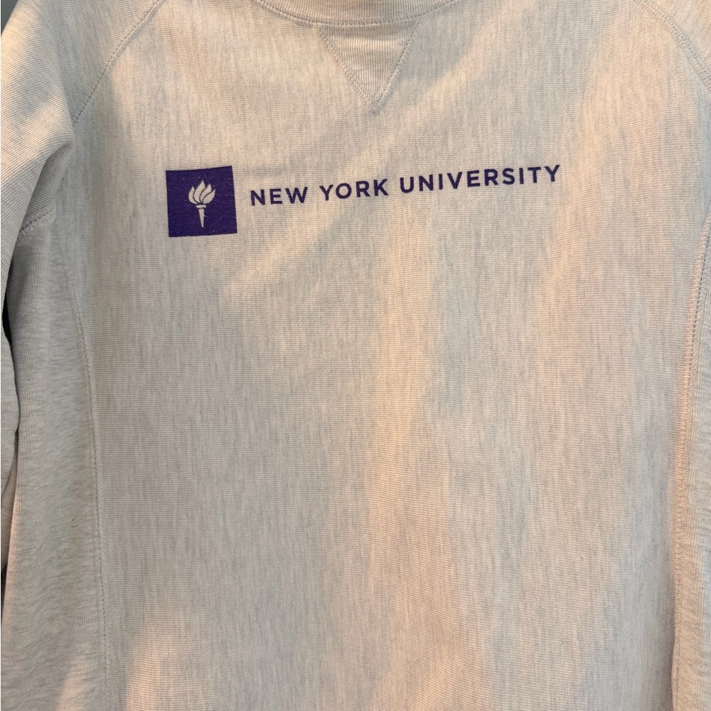 New York University Light Gray Sweatshirt with Purple Logo UNISEX